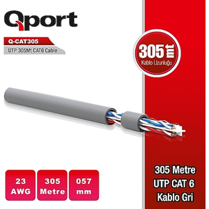 Qport Q-CAT6 305m UTP Cat6 Gri 23Awg 0,57mm Network Kablosu
