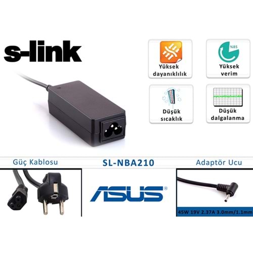 S-Link SL-NBA210 45W 19V 2,37A 3,0mm/1,1mm Asus Ultrabook Standart Adaptör