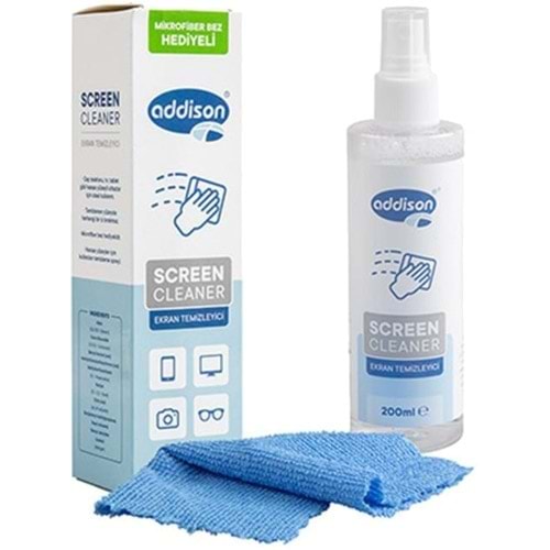 Addison 300870 Ekran Temizleyici Sprey 200ml + Mikrofiber Bez