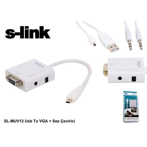 S-Link SL-MUV13 Micro Usb - Vga+ Ses Çevirici