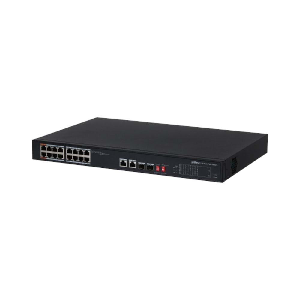 Dahua PFS3218-16ET-135 16Port PoE Portu (16xPoE 135W), 2GE Uplink Portu, 2xSFP Rackmount Switch