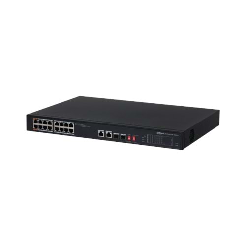 Dahua PFS3218-16ET-135 16Port PoE Portu (16xPoE 135W), 2GE Uplink Portu, 2xSFP Rackmount Switch