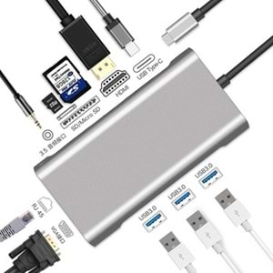 Molix MX-1011 Tpye-C to HDMI/VGA/Aux/SD/TF/Tpye-C/2xUSB3,0/Ethernet Multiport Çevirici