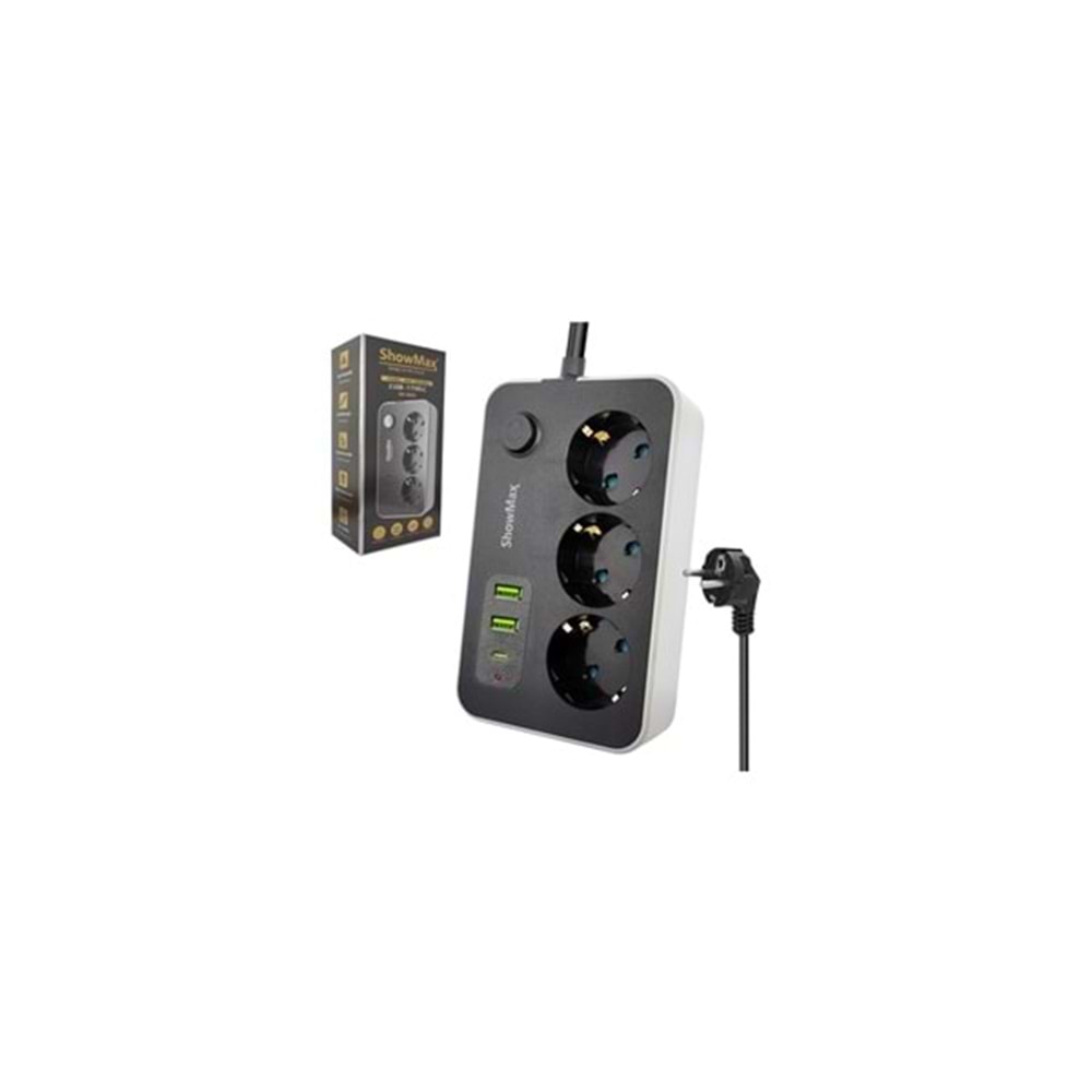 Showmax SH-4626 2xUSB 1xType-C 3xGüç Soketi Termal Akım Korumalı Priz