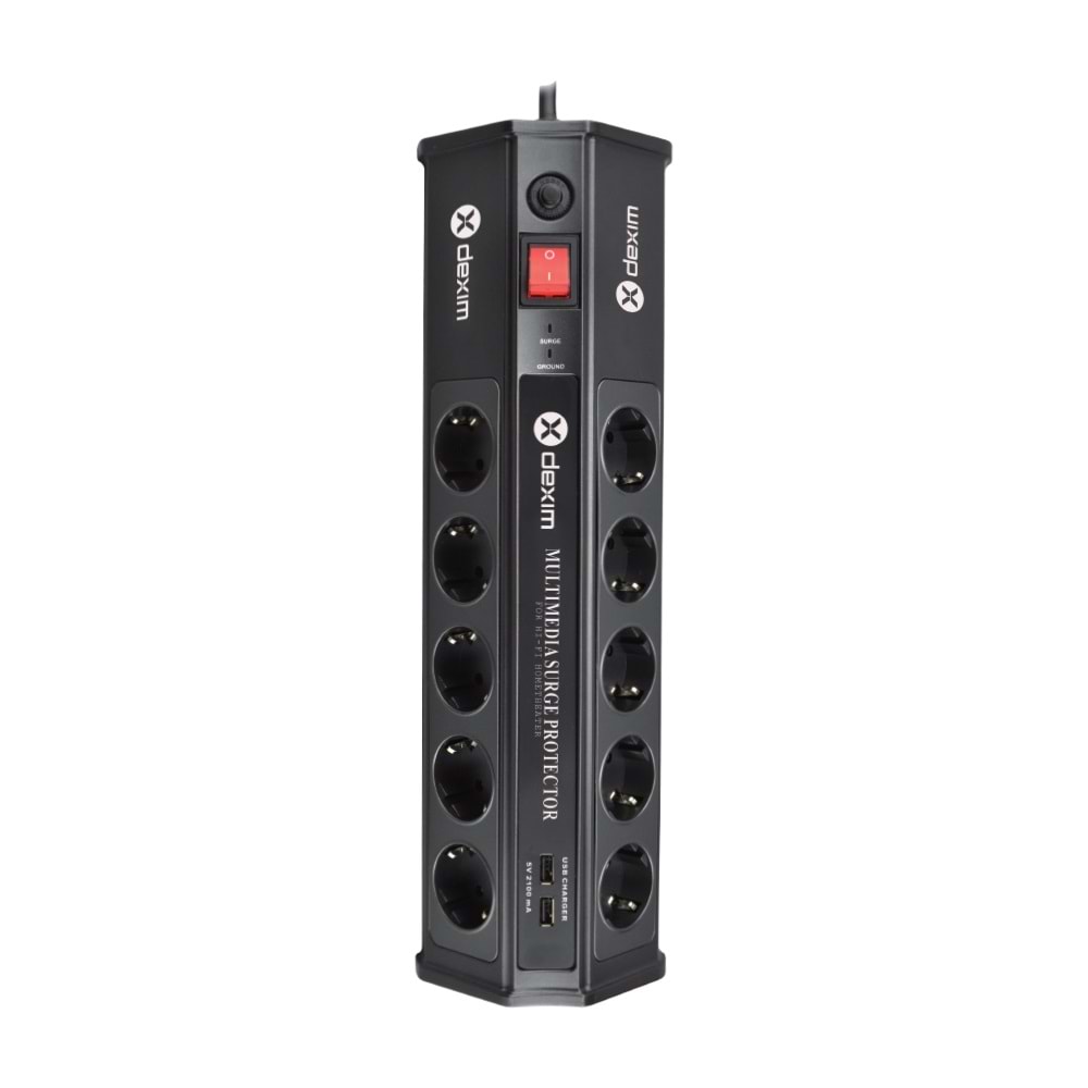 Dexim SP10BG DCP010 1,8M 2 USB 10 Port Akım Koruyucu Priz