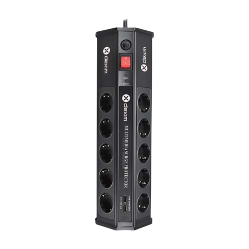 Dexim SP10BG DCP010 1,8M 2 USB 10 Port Akım Koruyucu Priz