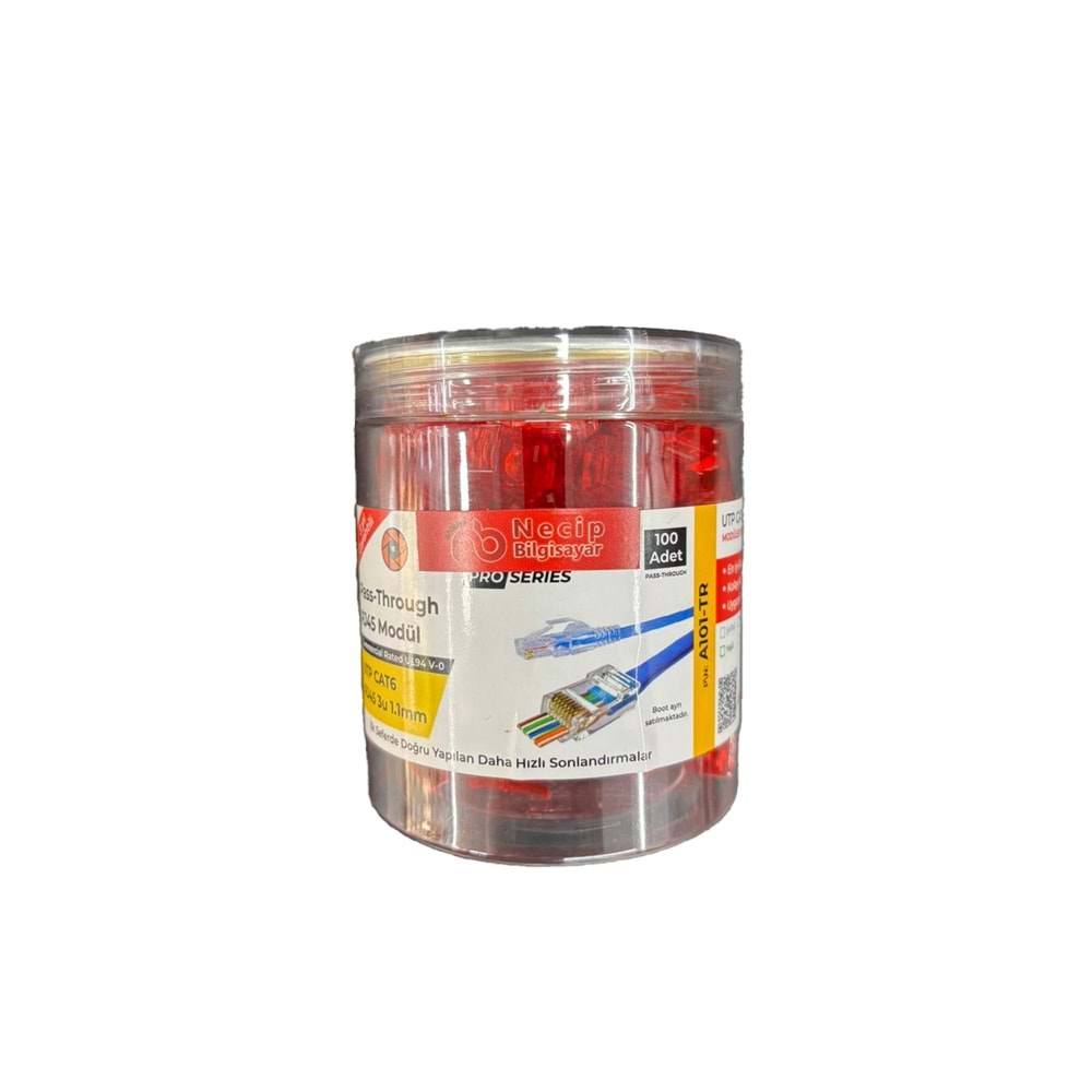 Necip Bilgisayar A102-TR UTP CAT6 RJ45 3U 100'lü Yeni Nesil Kırmızı Jack