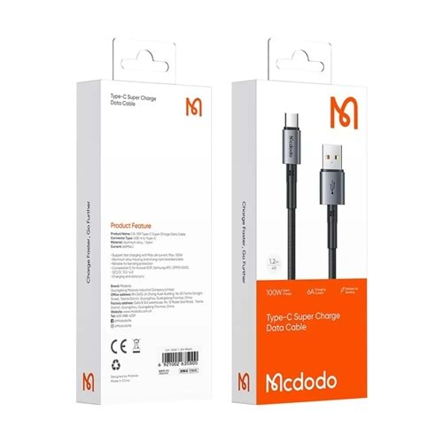 Mcdodo CA-3590 USB to Type-C 100W 6A 1,2M Hızlı Şarj ve Veri Aktarım Kablosu