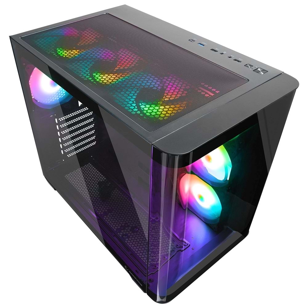 Rampage LOOPY PLUS Siyah 7*12cm ARGB Fan 950W 80 Plus Standart Temperli Cam Kumandalı ATX Mid-T Gaming Oyuncu Kasası