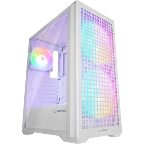 Rampage GYRA V1 WHITE Mesh 1*12cm+2*16cm Rainbow Fan Temperli Camlı + TYPE-C ATX Mid-T 650W 80 PLUS Gaming Oyuncu Kasası