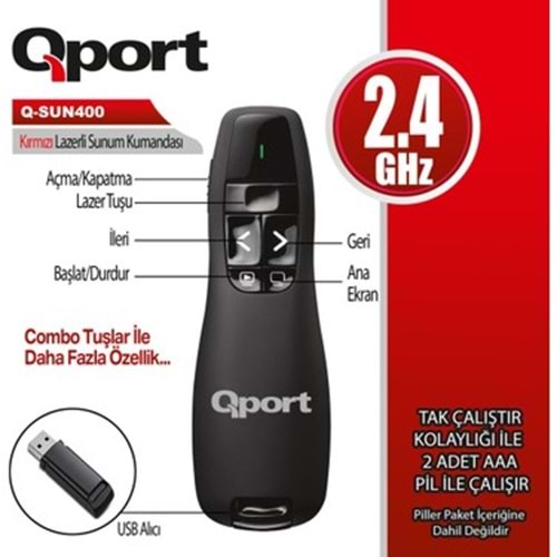 Qport Q-SUN400 2,4ghz USB Lazerli Sunum Kumandası