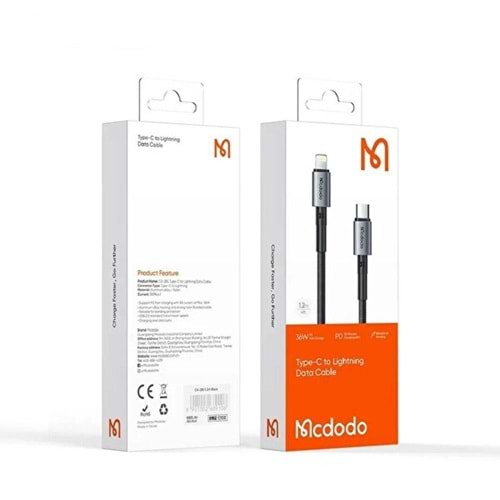 Mcdodo CA-285 36W Type-C To Lightning 1,2M Siyah Hızlı Şarj ve Data Kablosu