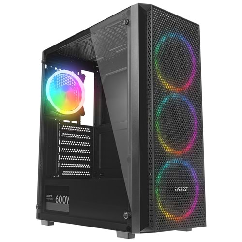 Everest MEGA V2 600W 4x12cm RGB Fan ATX Mid-T Gaming Oyuncu Kasası