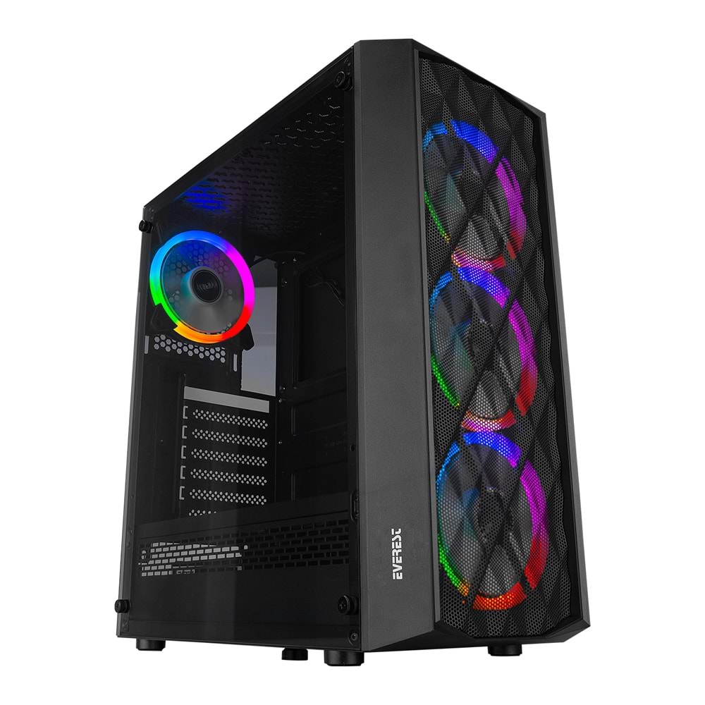 Everest BUMPY 4x12CM RGB FAN 600W Tamperli Cam ATX Mid-T Gaming Oyuncu Kasa