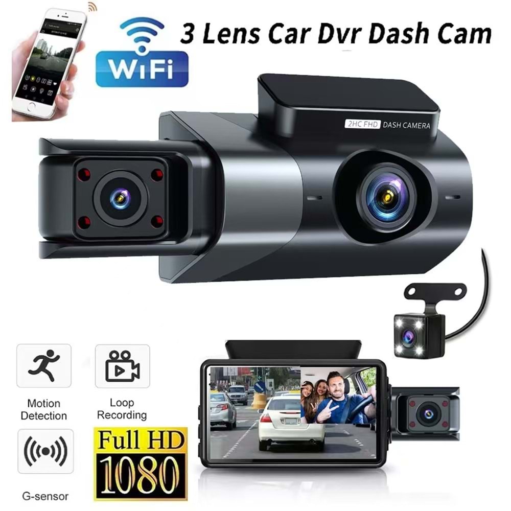 Securitech 3Kameralı WI-FI Destekli Araç Kamerası (1080P+480P+480)(A37)(E27)