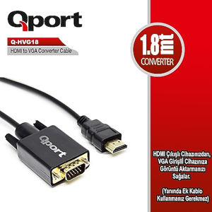 QPORT Q-HVG18 HDMI TO VGA 1,8 METRE ÇEVİRİCİ KABLO