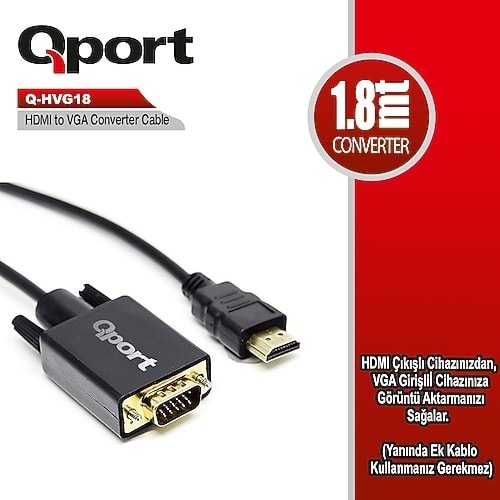 QPORT Q-HVG18 HDMI TO VGA 1,8 METRE ÇEVİRİCİ KABLO