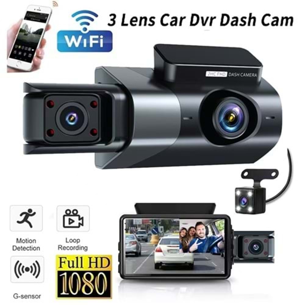 Solidfast SCT-T3C-WF 1080P+480P+480P Wi-Fi 3Kameralı Araç Kamerası