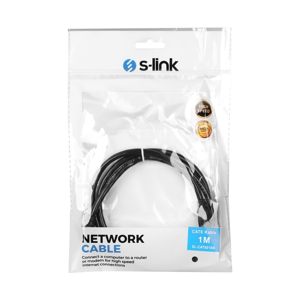 S-Link SL-CAT602BK 2M Siyah CAT6 İnternet Patch Kablo