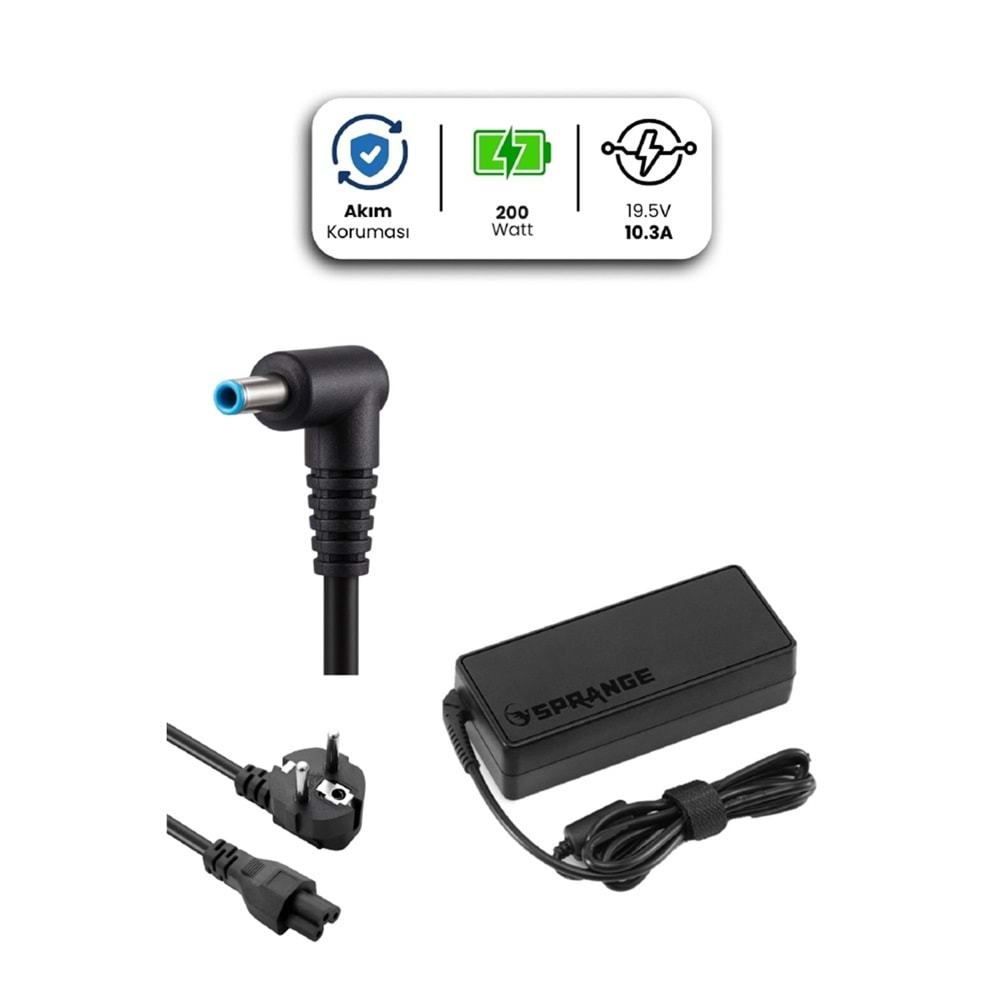 Sprange SR-L45 19.5V 10.3A 4.5*3.0 200W Hp Uyumlu Mavi Uç Notebook Adaptörü
