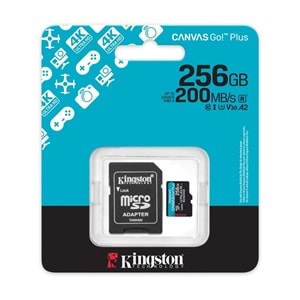 Kingston Canvas Go Plus 256GB CLASS10 U3 V30 A2 200MB/S Micro SD Hafıza Kartı (SDCG4/256GB)