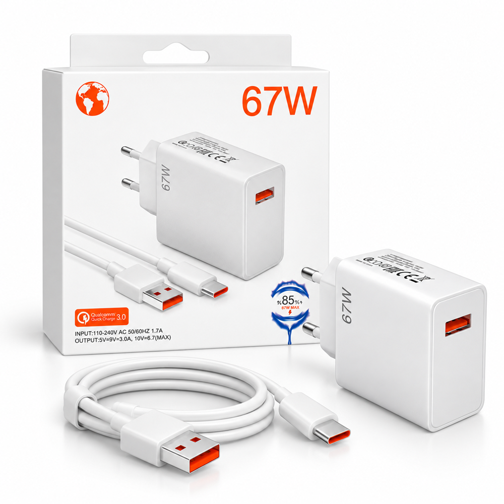 Molix FG-67 67W Hızlı Telefon Şarj Adaptörü + USB to Type-C Telefon Şarj Kablosu